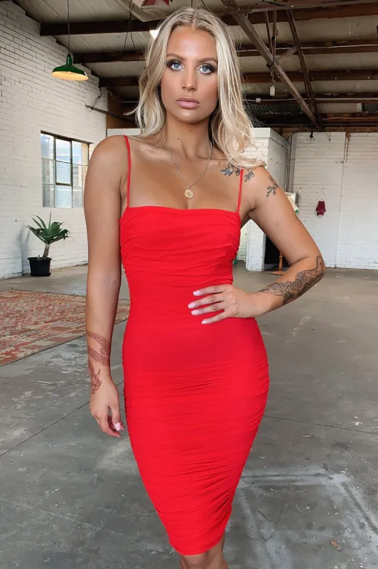 Zena Mesh Midi Dress - Red sold by Thats So Fetch