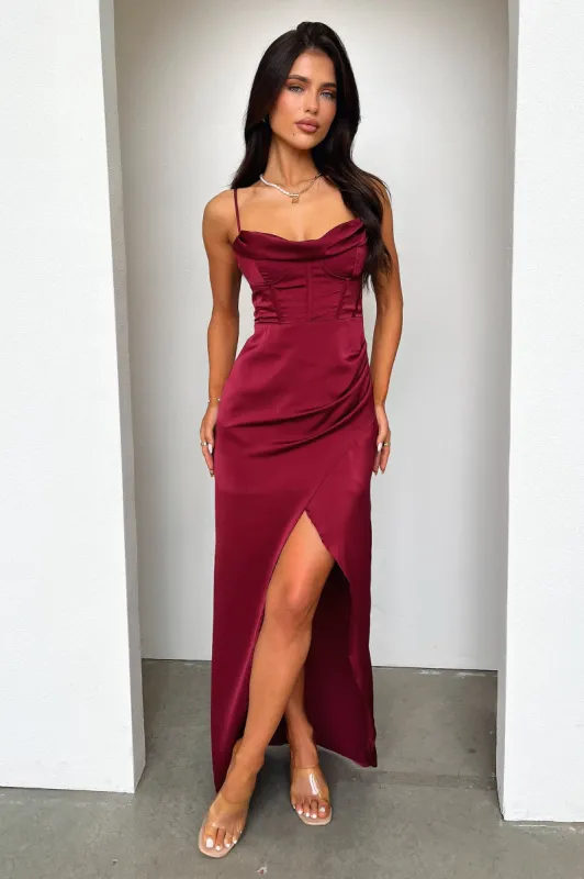 Aiana Satin Maxi Dress - Burgundy sold by Thats So Fetch