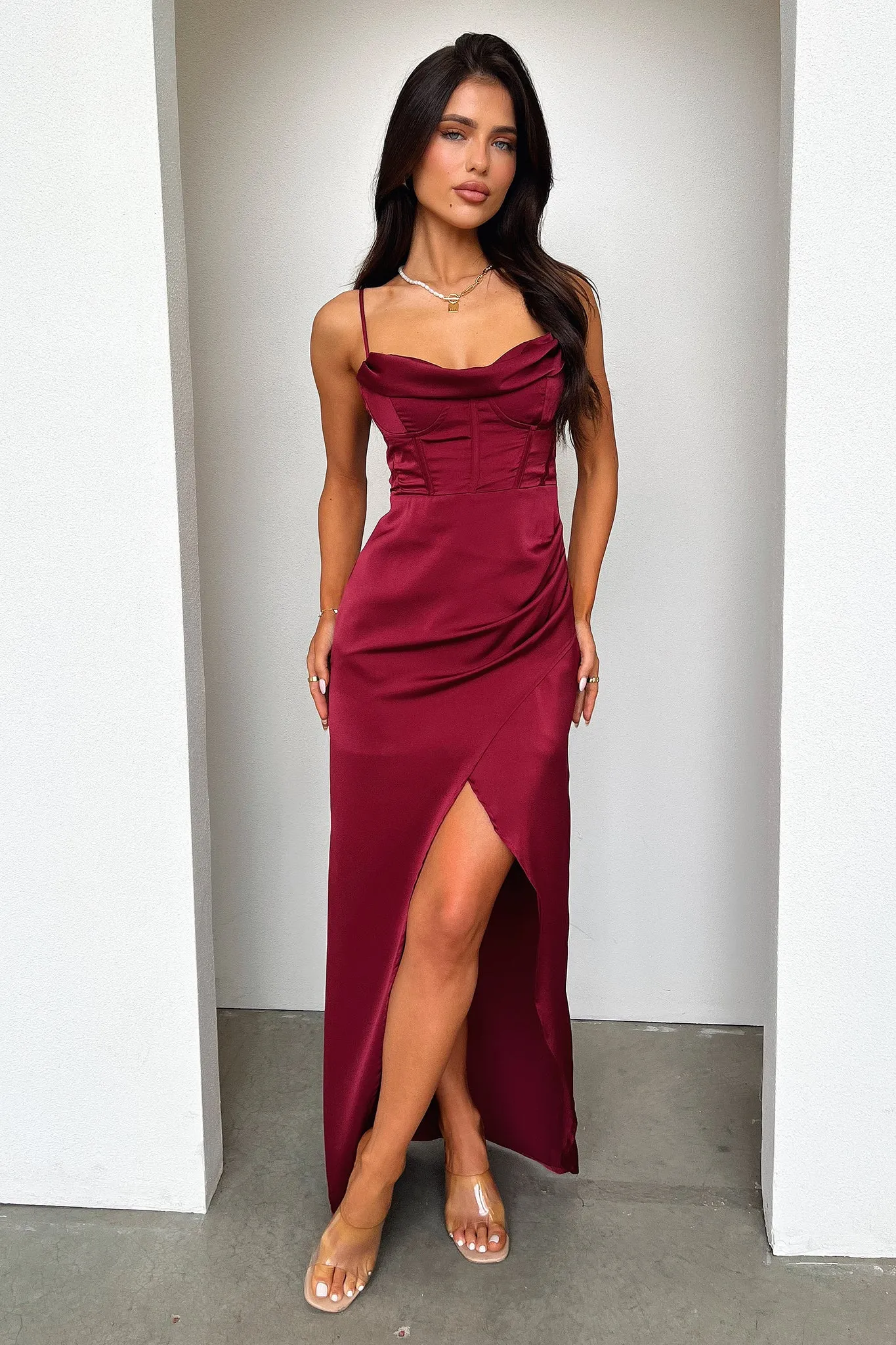 Aiana Satin Maxi Dress - Burgundy sold by Thats So Fetch