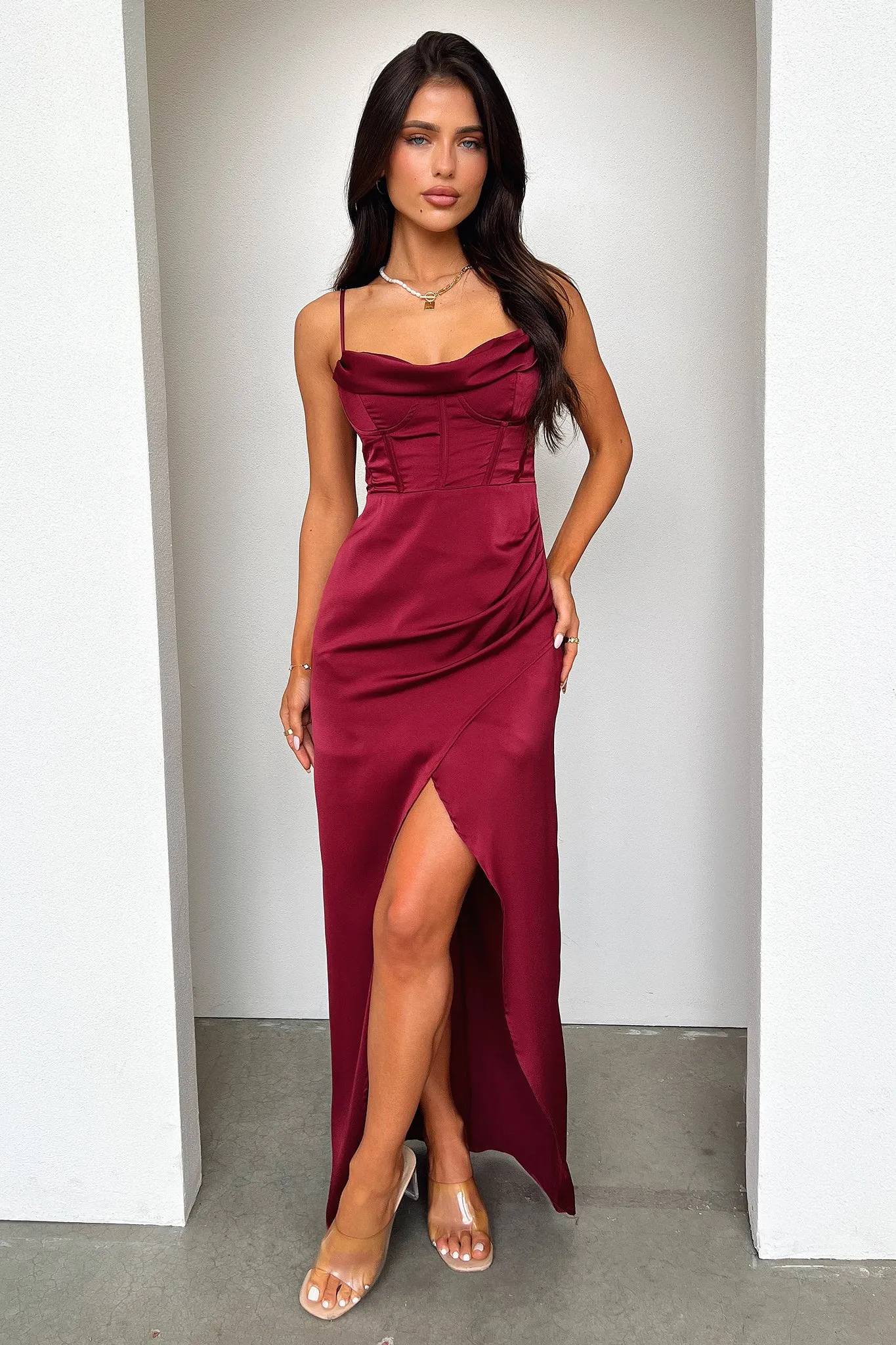 Aiana Satin Maxi Dress - Burgundy sold by Thats So Fetch product image thumbnail 3