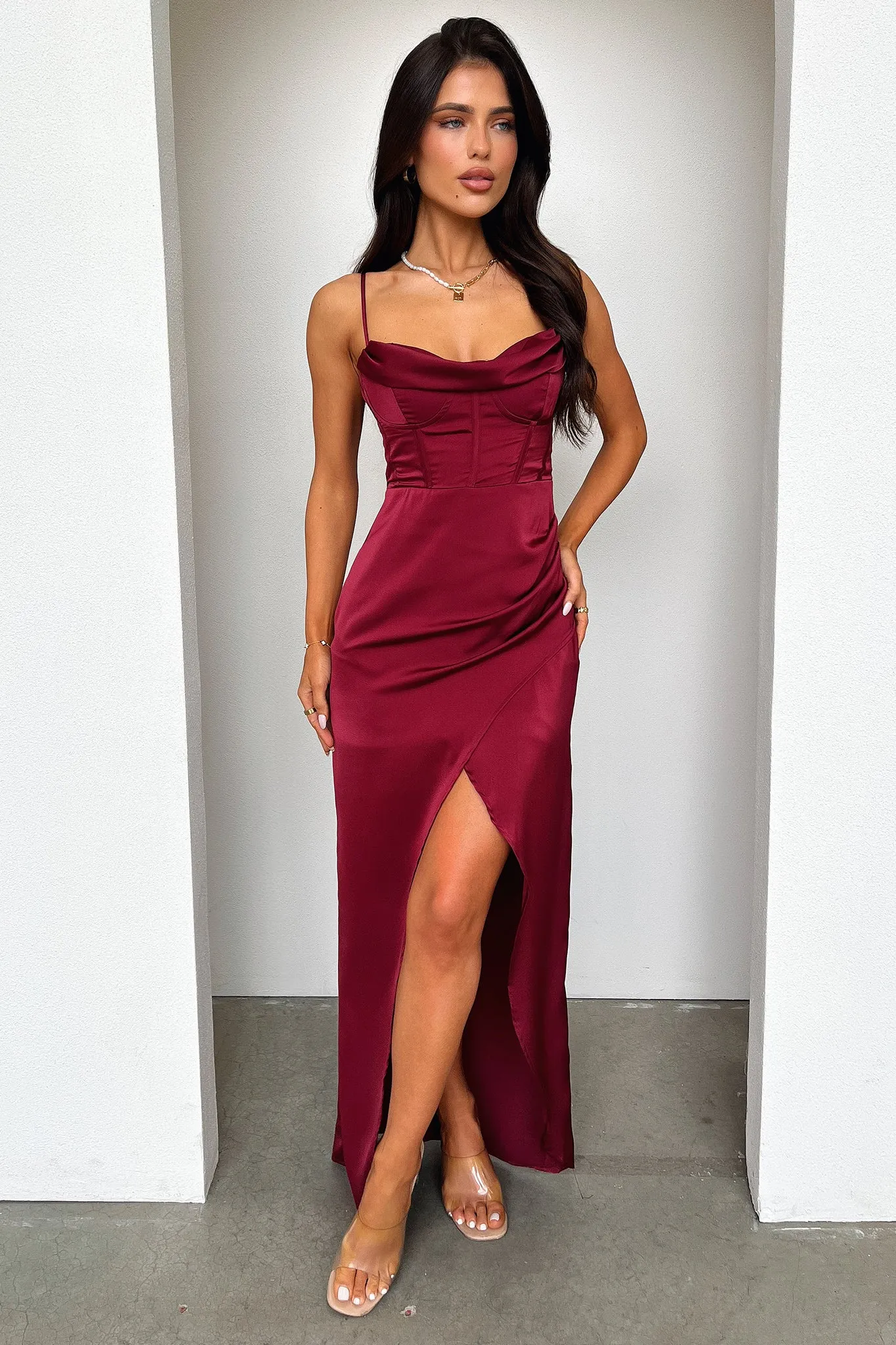 Aiana Satin Maxi Dress - Burgundy sold by Thats So Fetch product image thumbnail 5