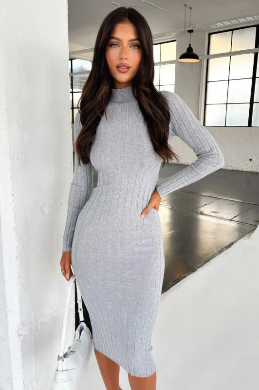Ardent Long Sleeve Midi Dress - Grey sold by Thats So Fetch