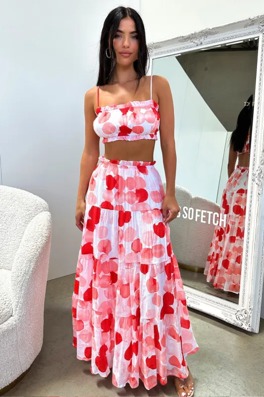 Selina Tiered Maxi Skirt - Red / White Print sold by Thats So Fetch