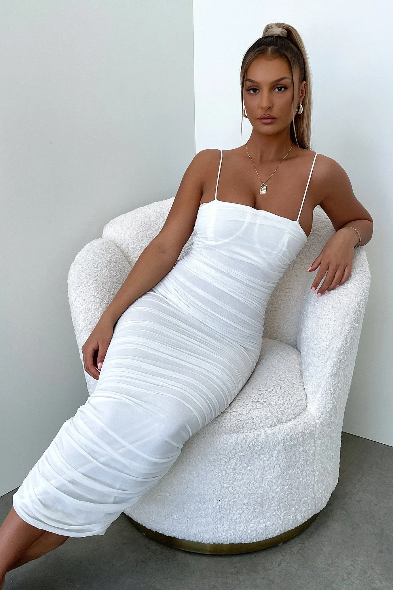 Zena Mesh Full Length Dress - White sold by Thats So Fetch product image thumbnail 3