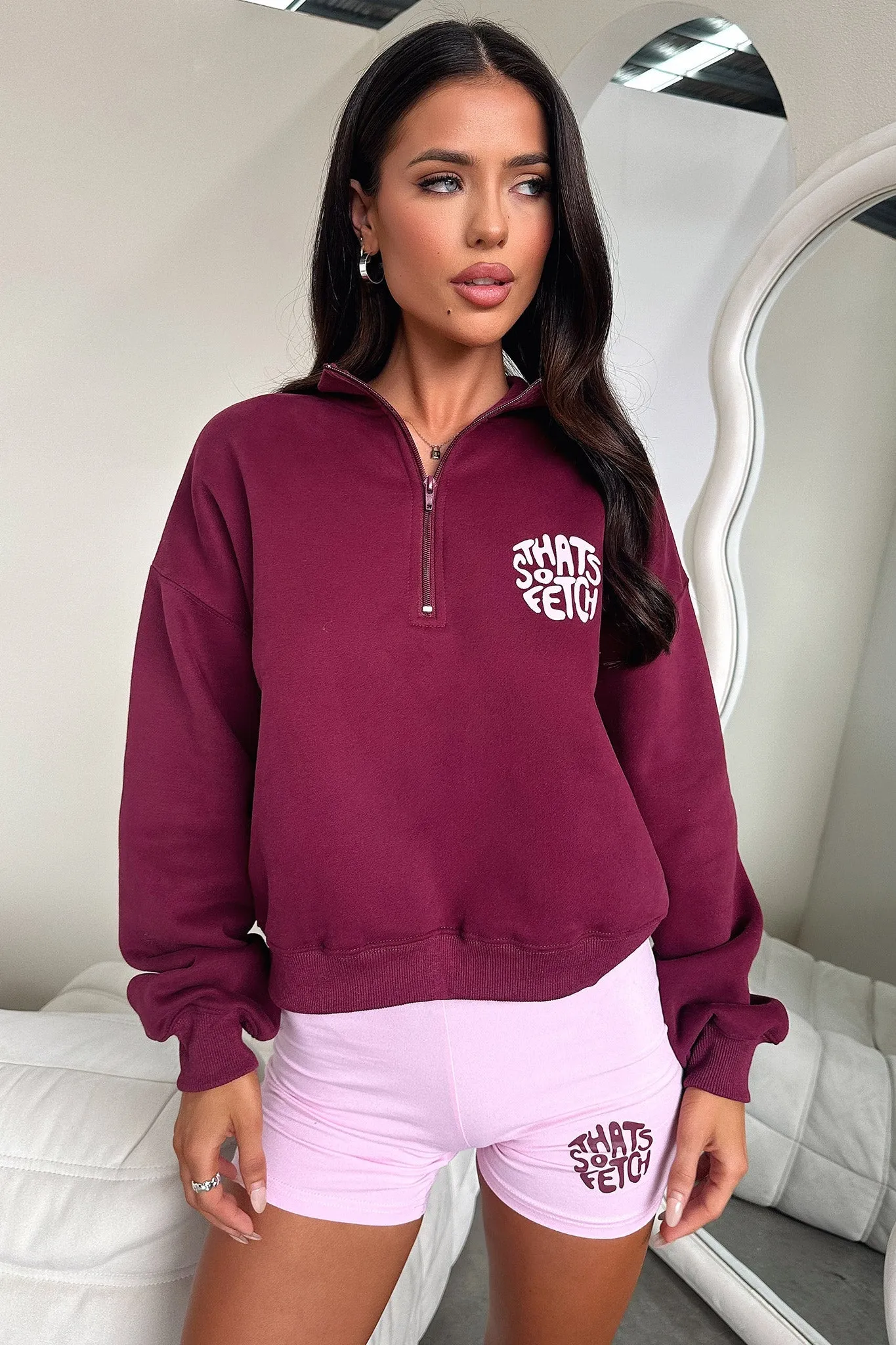 Beckham Half Zip Sweater - Burgundy sold by Thats So Fetch product image thumbnail 4