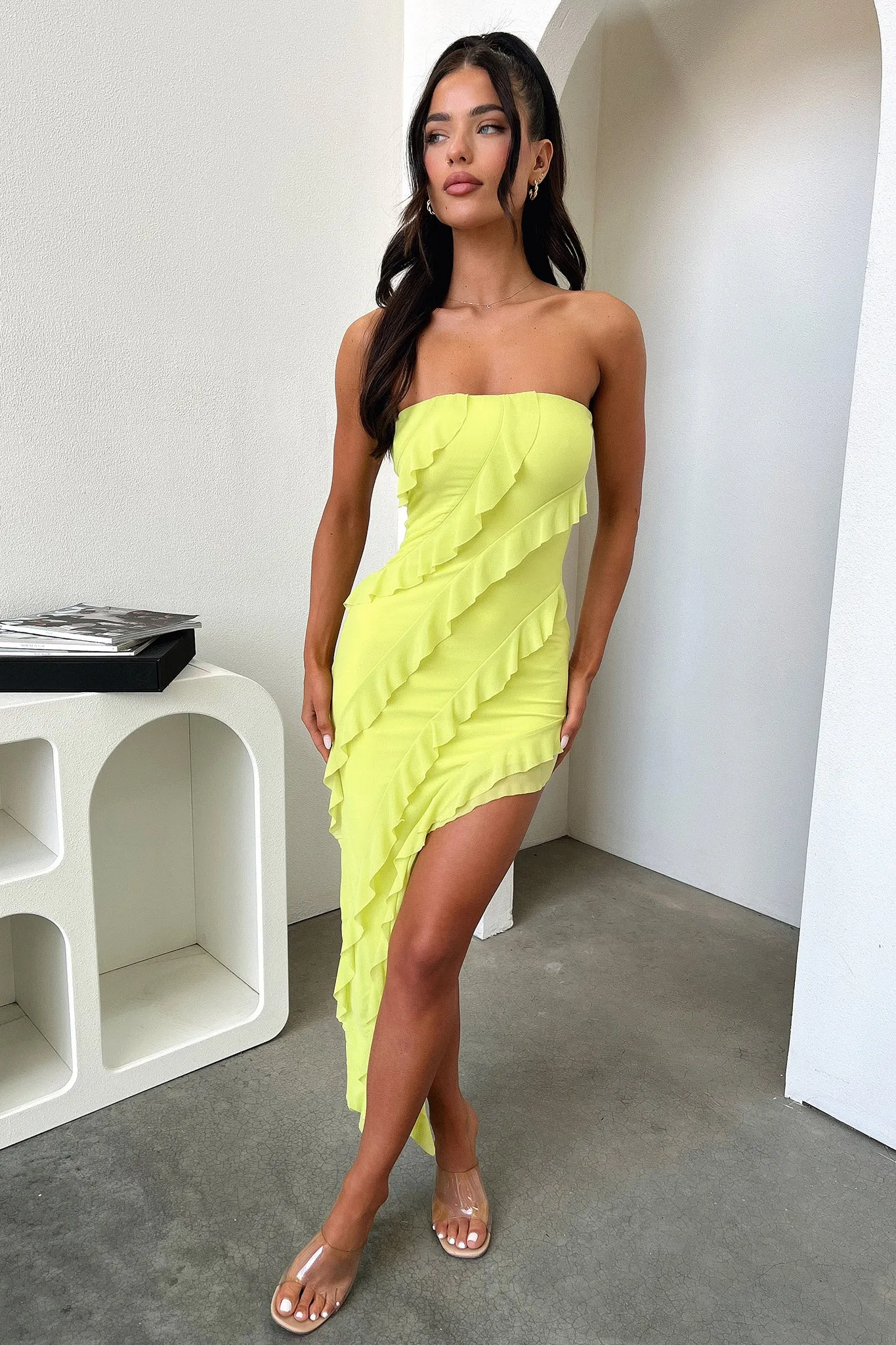 Jadore Strapless Ruffle Midi Dress - Lime sold by Thats So Fetch product image thumbnail 5