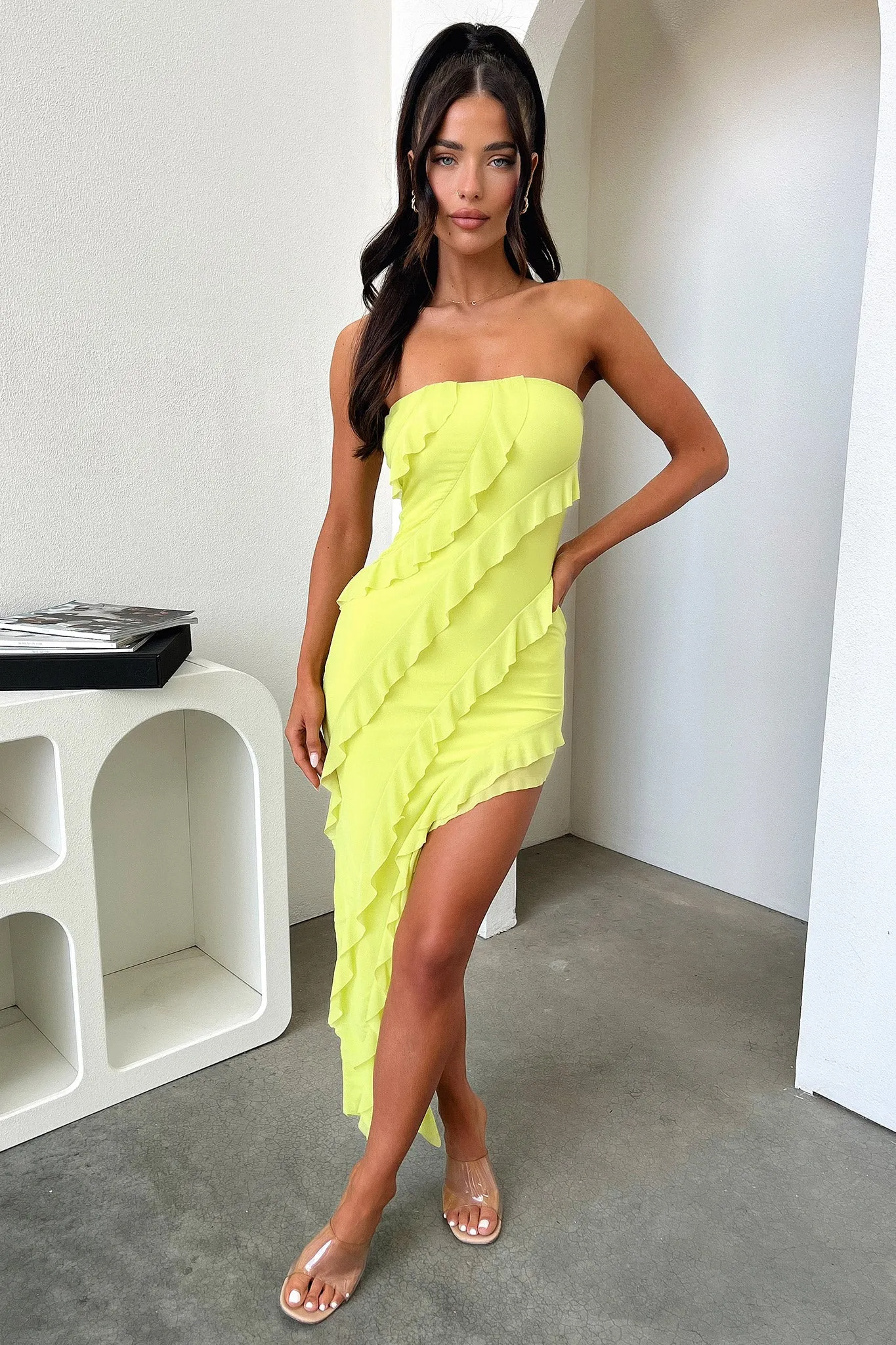 Jadore Strapless Ruffle Midi Dress - Lime sold by Thats So Fetch product image thumbnail 3