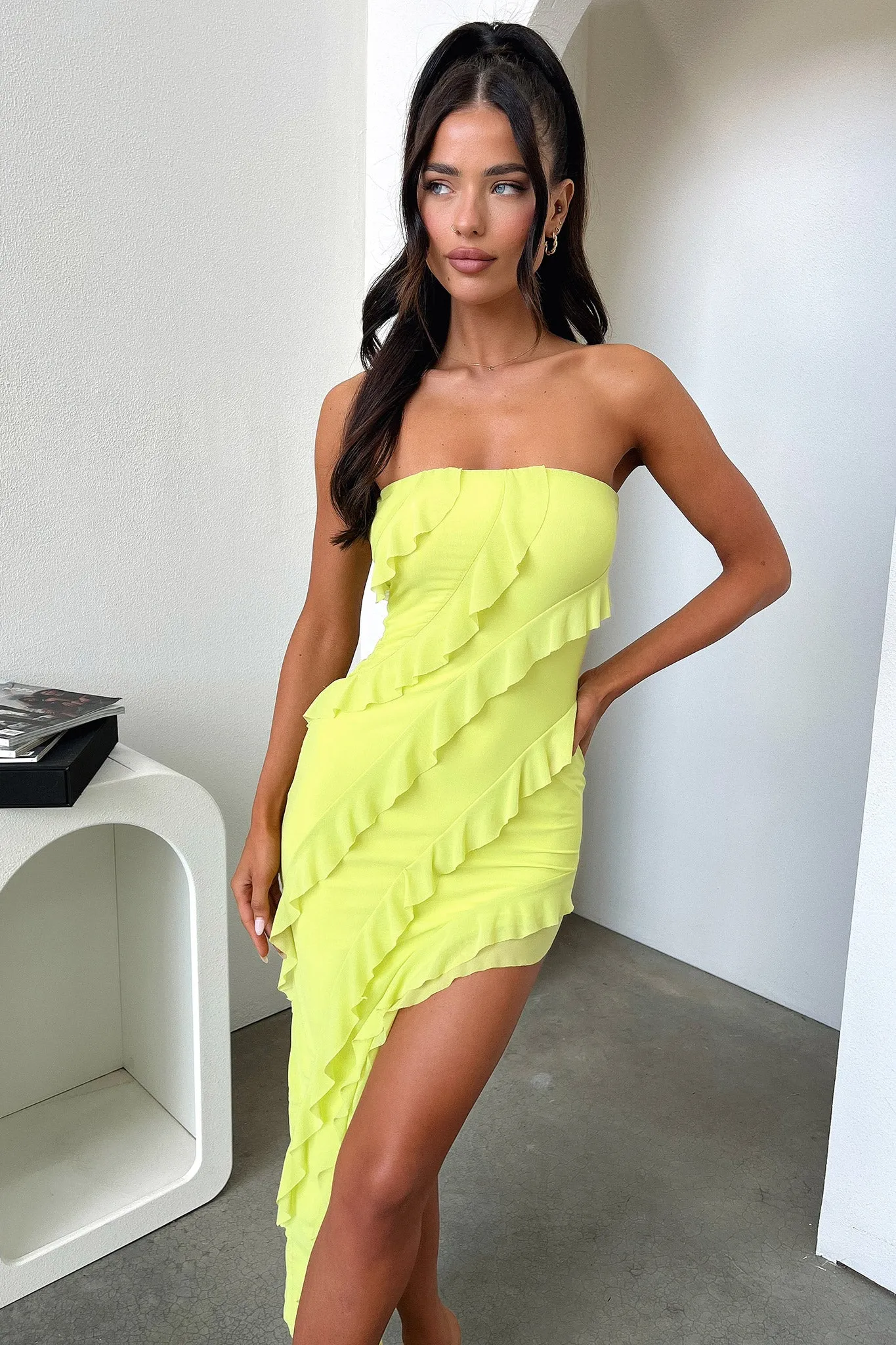 Jadore Strapless Ruffle Midi Dress - Lime sold by Thats So Fetch product image thumbnail 4