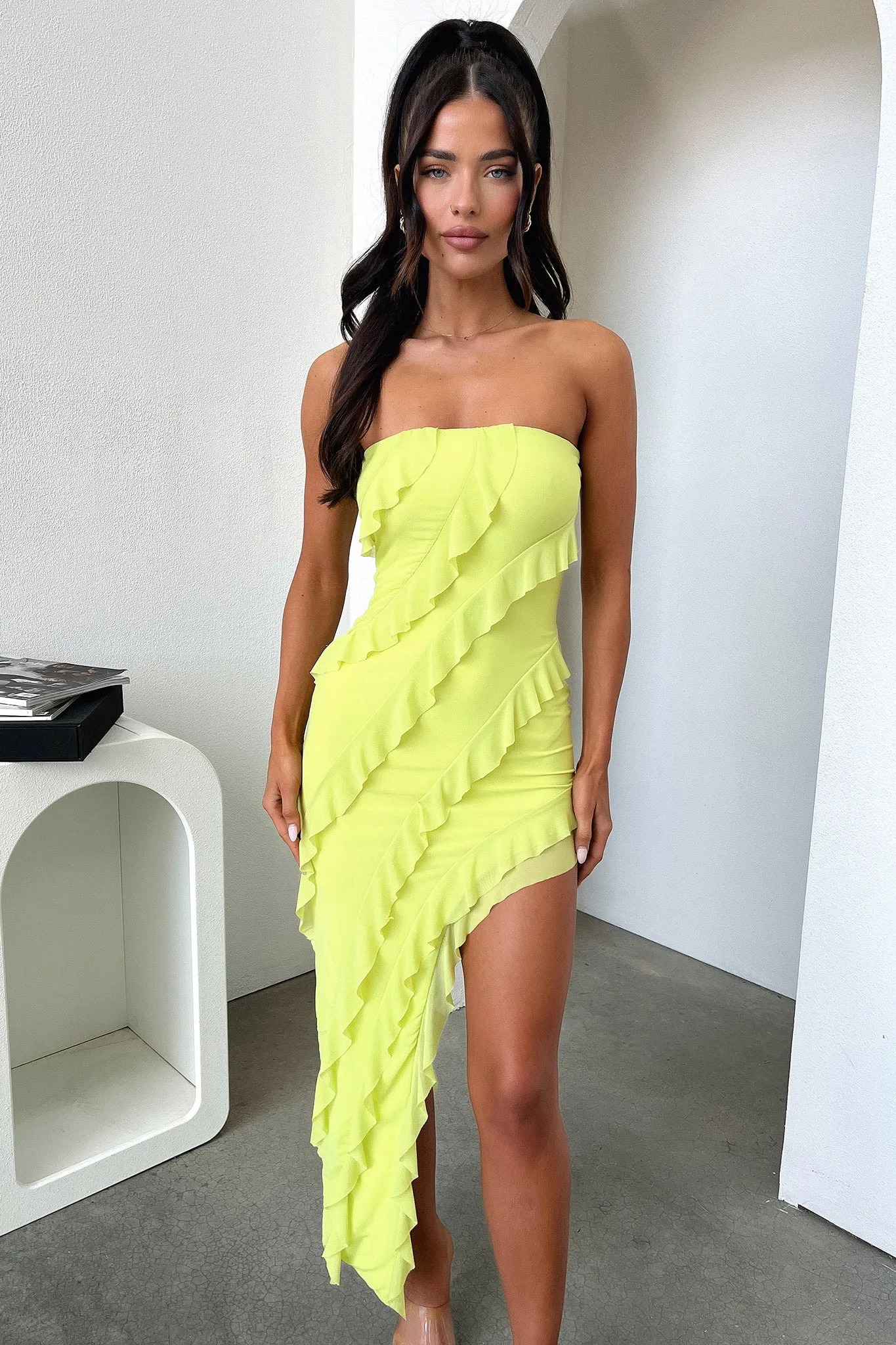 Jadore Strapless Ruffle Midi Dress - Lime sold by Thats So Fetch