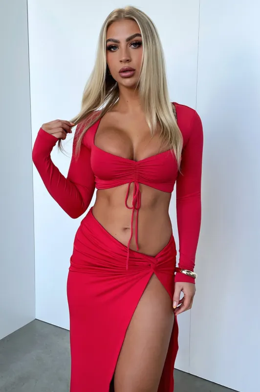 Victoria Long Sleeve Crop - Red sold by Thats So Fetch