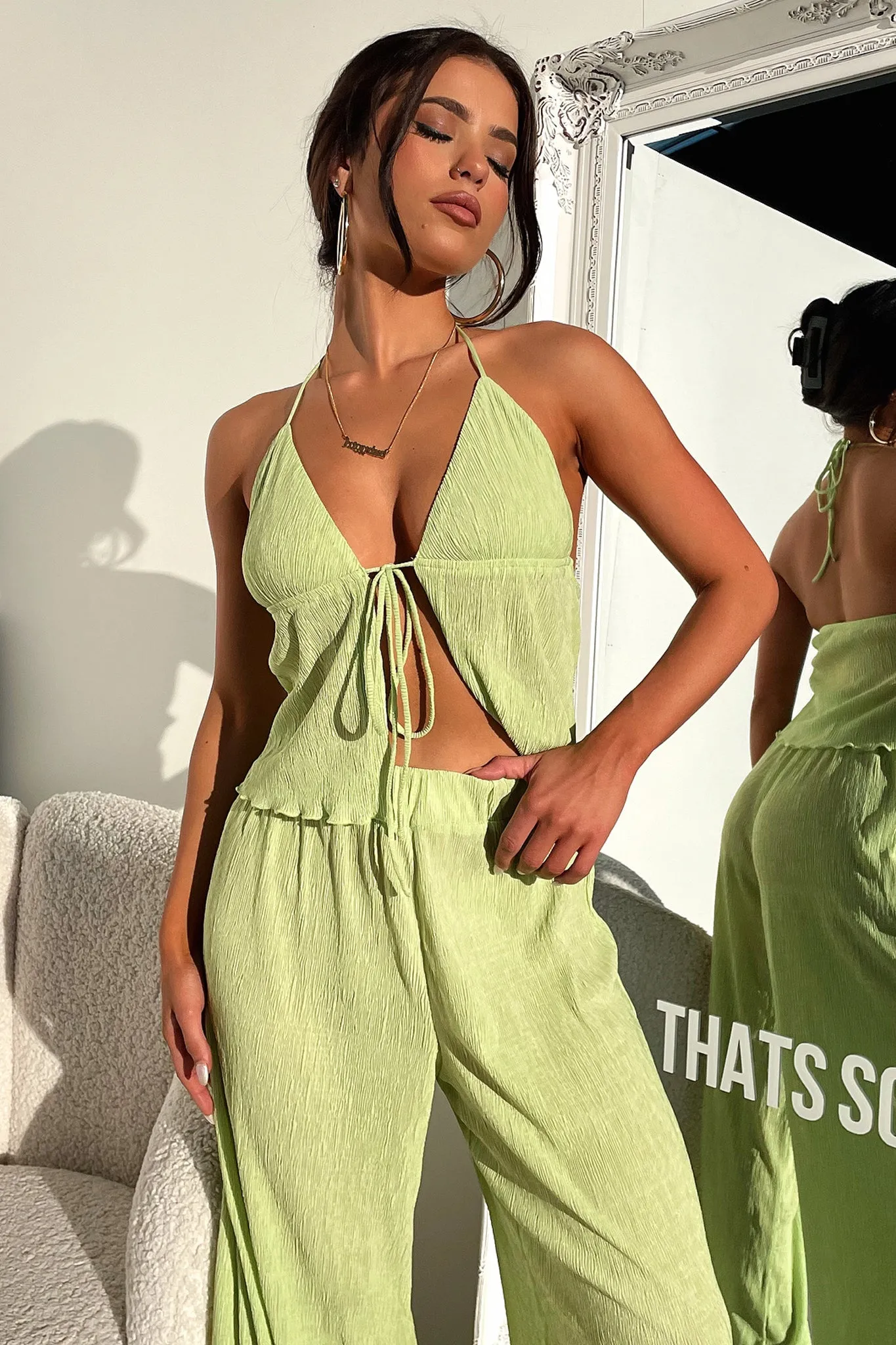 Prisha Wide Leg Plisse Pants - Green sold by Thats So Fetch product image thumbnail 2