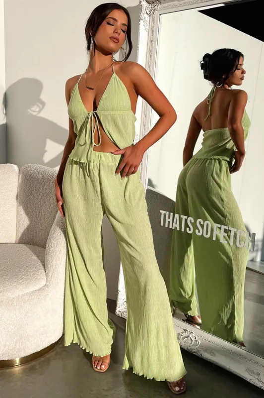 Prisha Wide Leg Plisse Pants - Green sold by Thats So Fetch