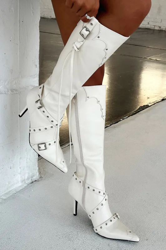 Electra Knee High Boots - Cream sold by Thats So Fetch