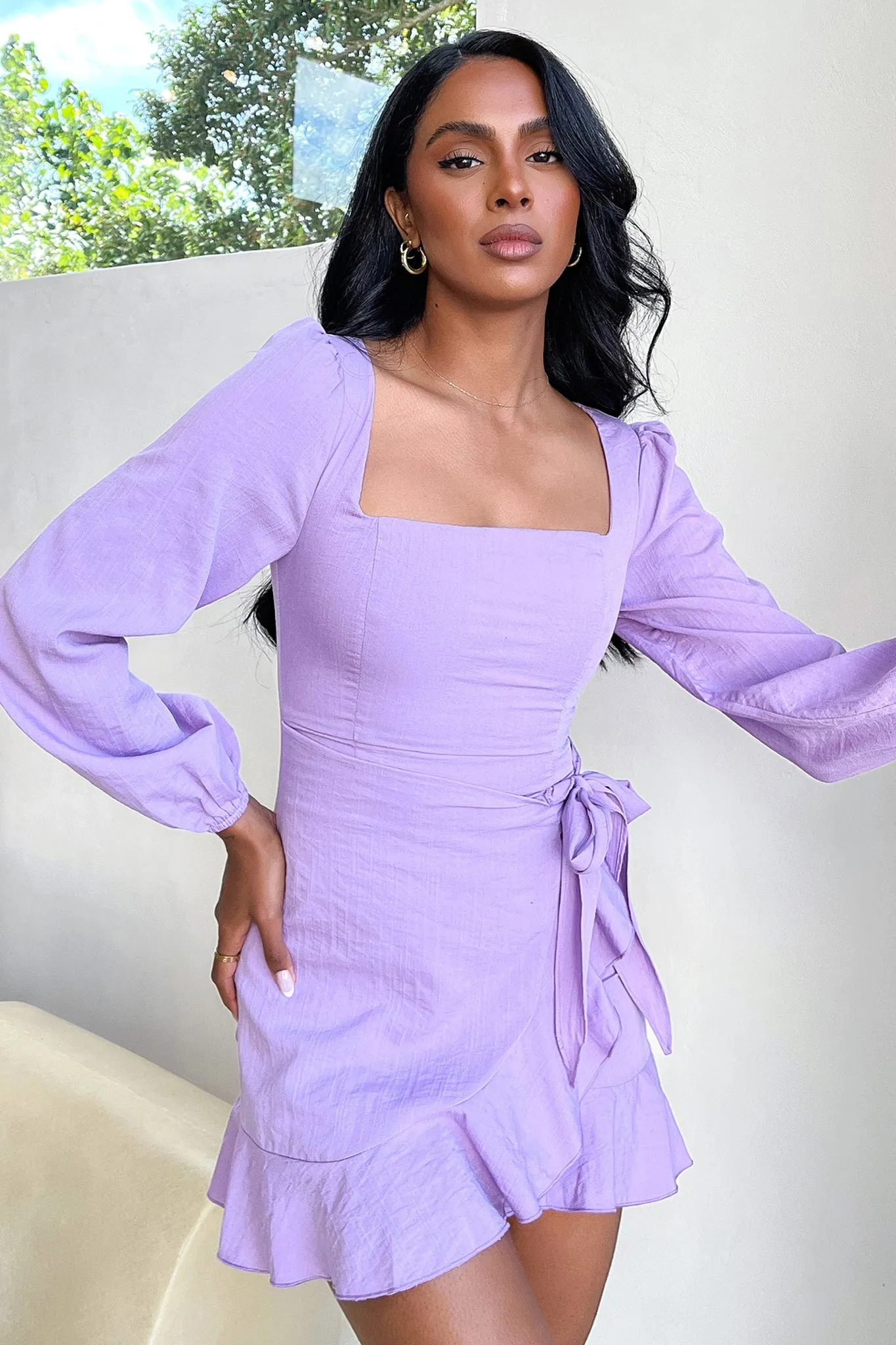Silvana Long Sleeve Wrap Mini Dress - Lilac sold by Thats So Fetch product image thumbnail 4