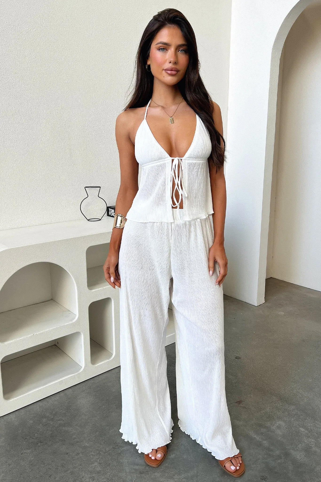 Prisha Wide Leg Plisse Pants - Cream sold by Thats So Fetch product image thumbnail 5