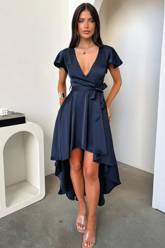 Amelia Satin Midi Dress - Navy sold by Thats So Fetch