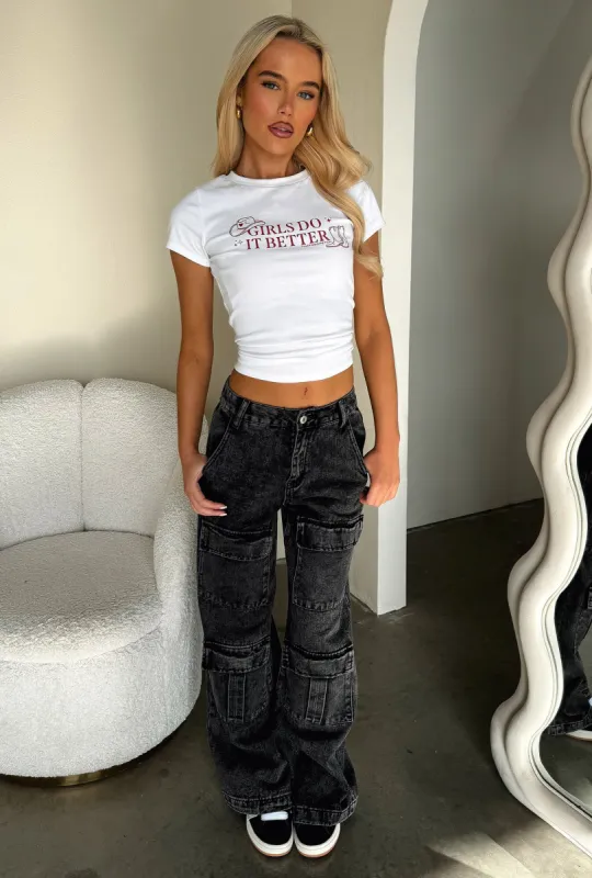 Adalia Mid Rise Wide Leg Jeans - Black Acid Wash sold by Thats So Fetch