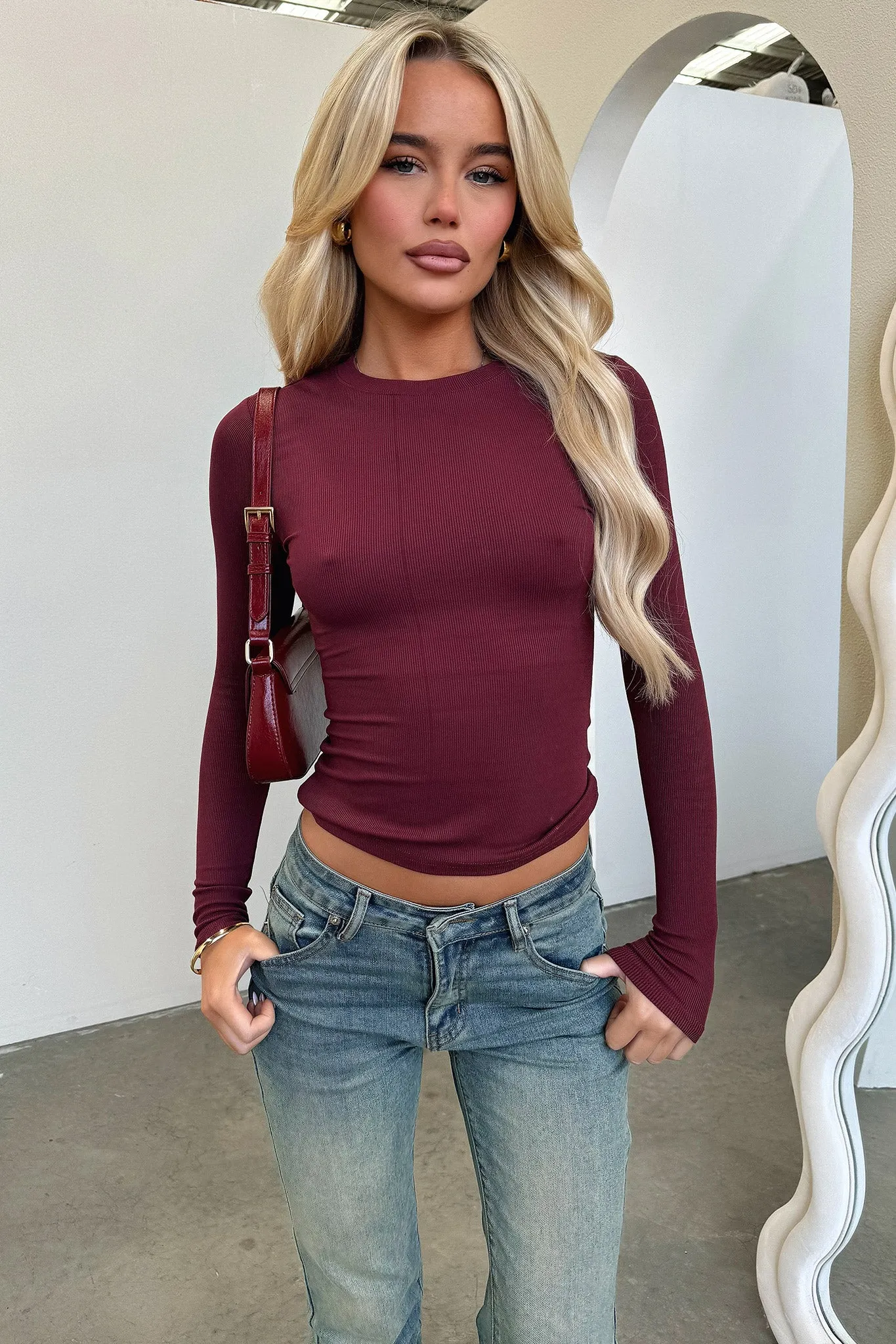 Jaylee Long Sleeve Tee - Wine sold by Thats So Fetch