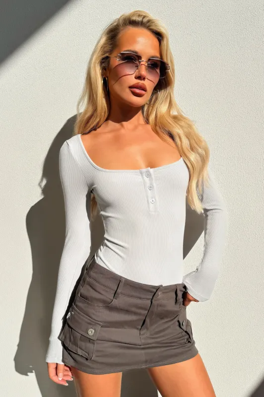 Katelyn Long Sleeve Bodysuit - Grey sold by Thats So Fetch