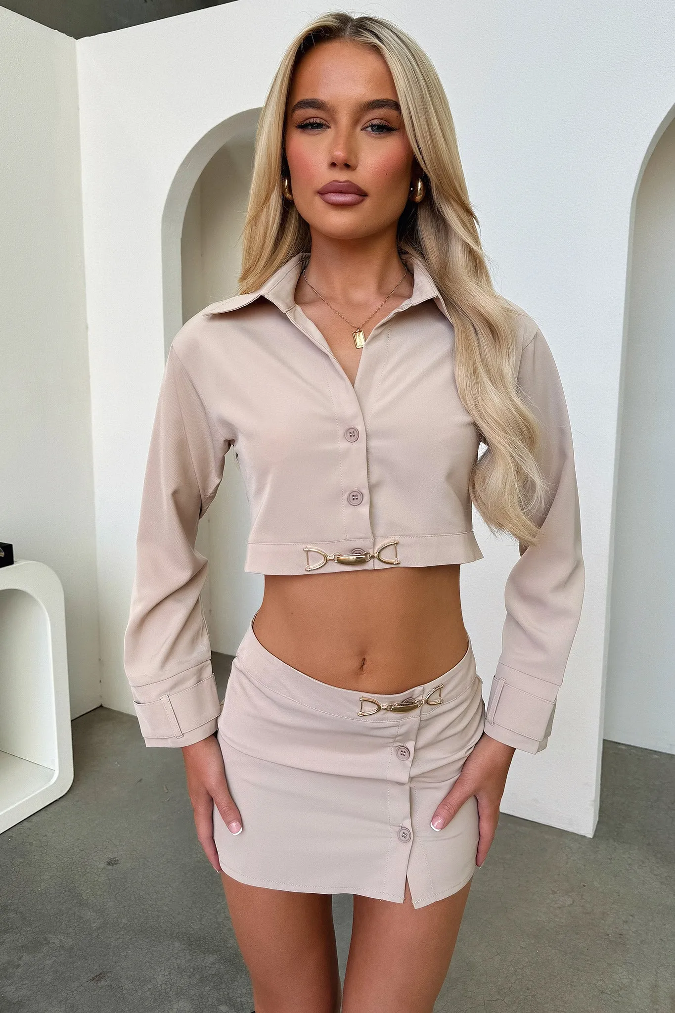 Jordan Cropped Shirt - Tan sold by Thats So Fetch