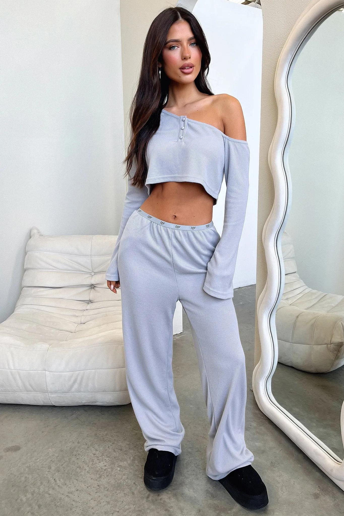 Dana Off Shoulder Long Sleeve Crop - Grey sold by Thats So Fetch product image thumbnail 3