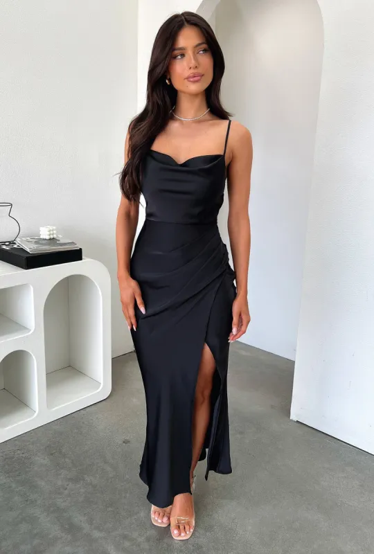 Evelyn Satin Cowl Neck Midi Dress - Black sold by Thats So Fetch