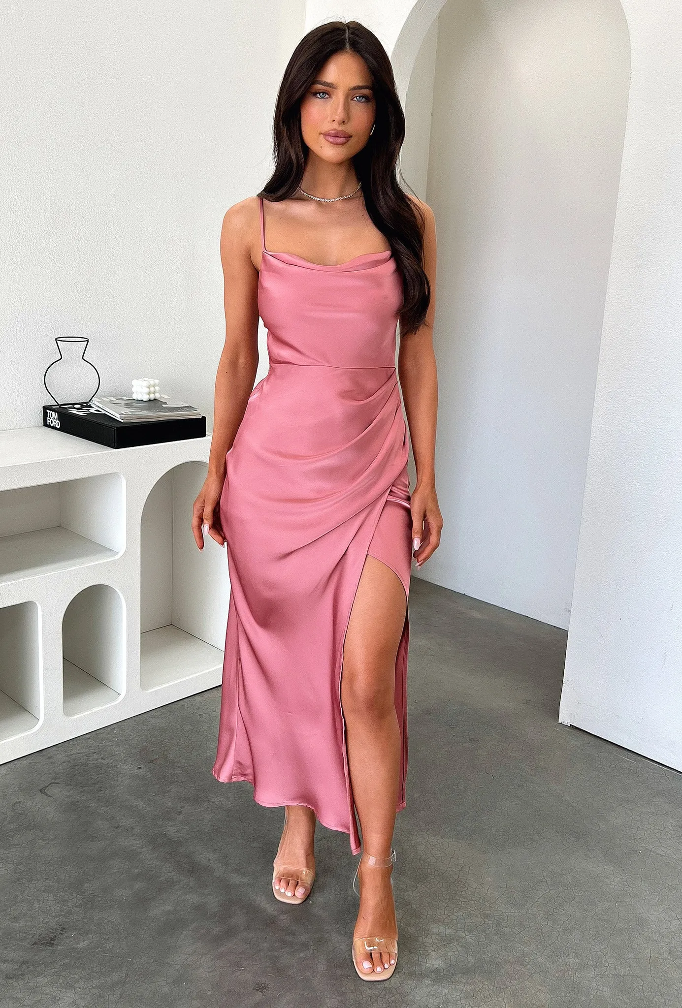 Evelyn Satin Cowl Neck Midi Dress - Rose sold by Thats So Fetch product image thumbnail 4