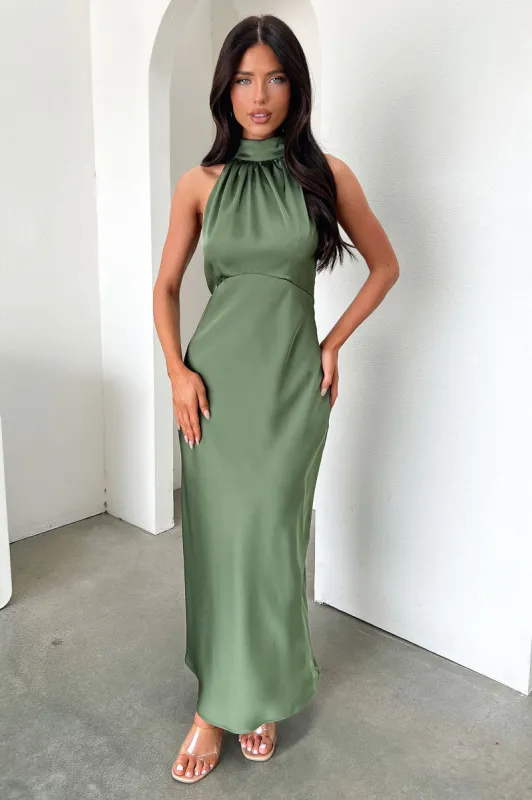 Daphne High Neck Maxi Dress - Olive sold by Thats So Fetch