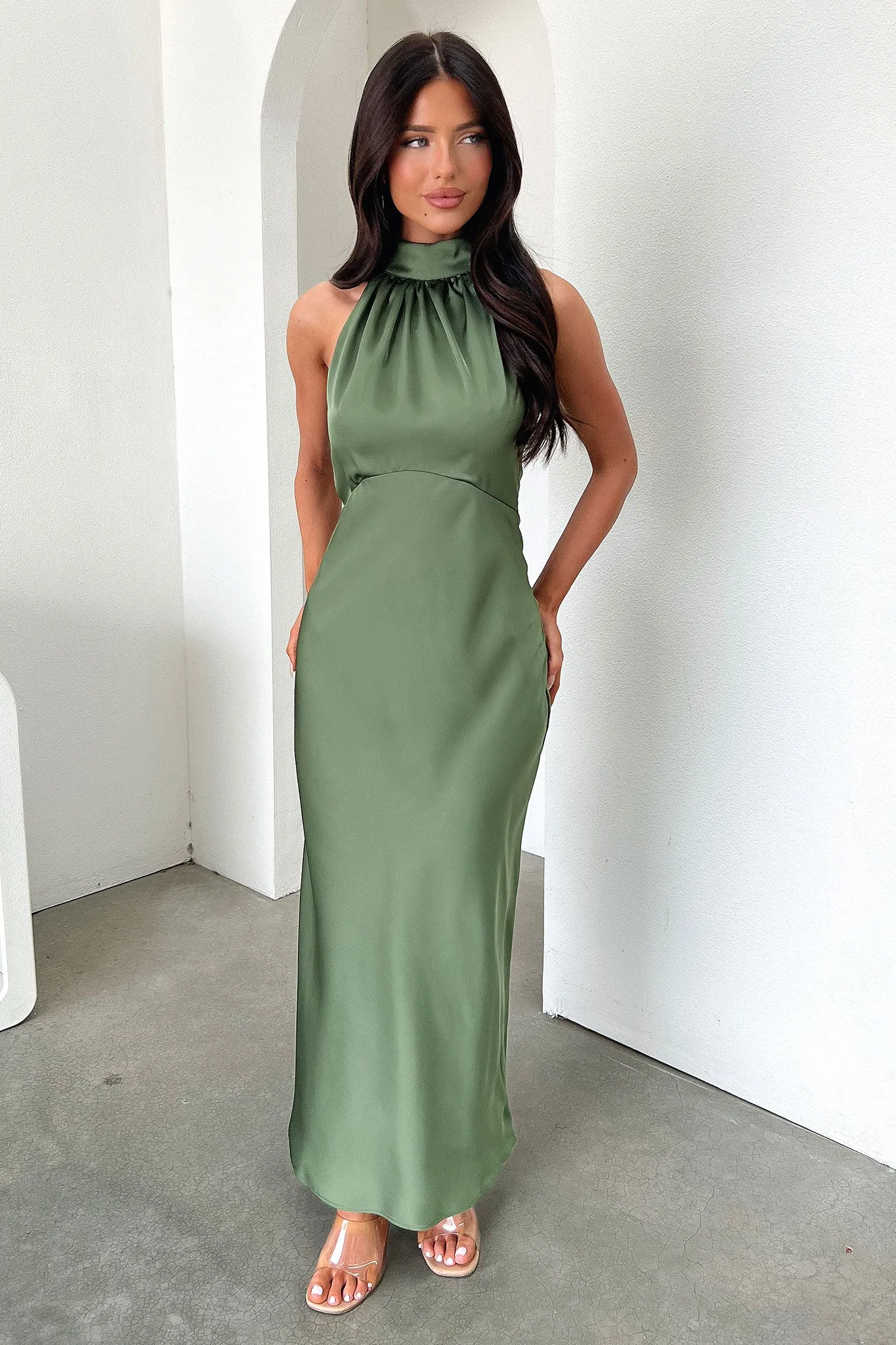 Daphne High Neck Maxi Dress - Olive sold by Thats So Fetch product image thumbnail 3
