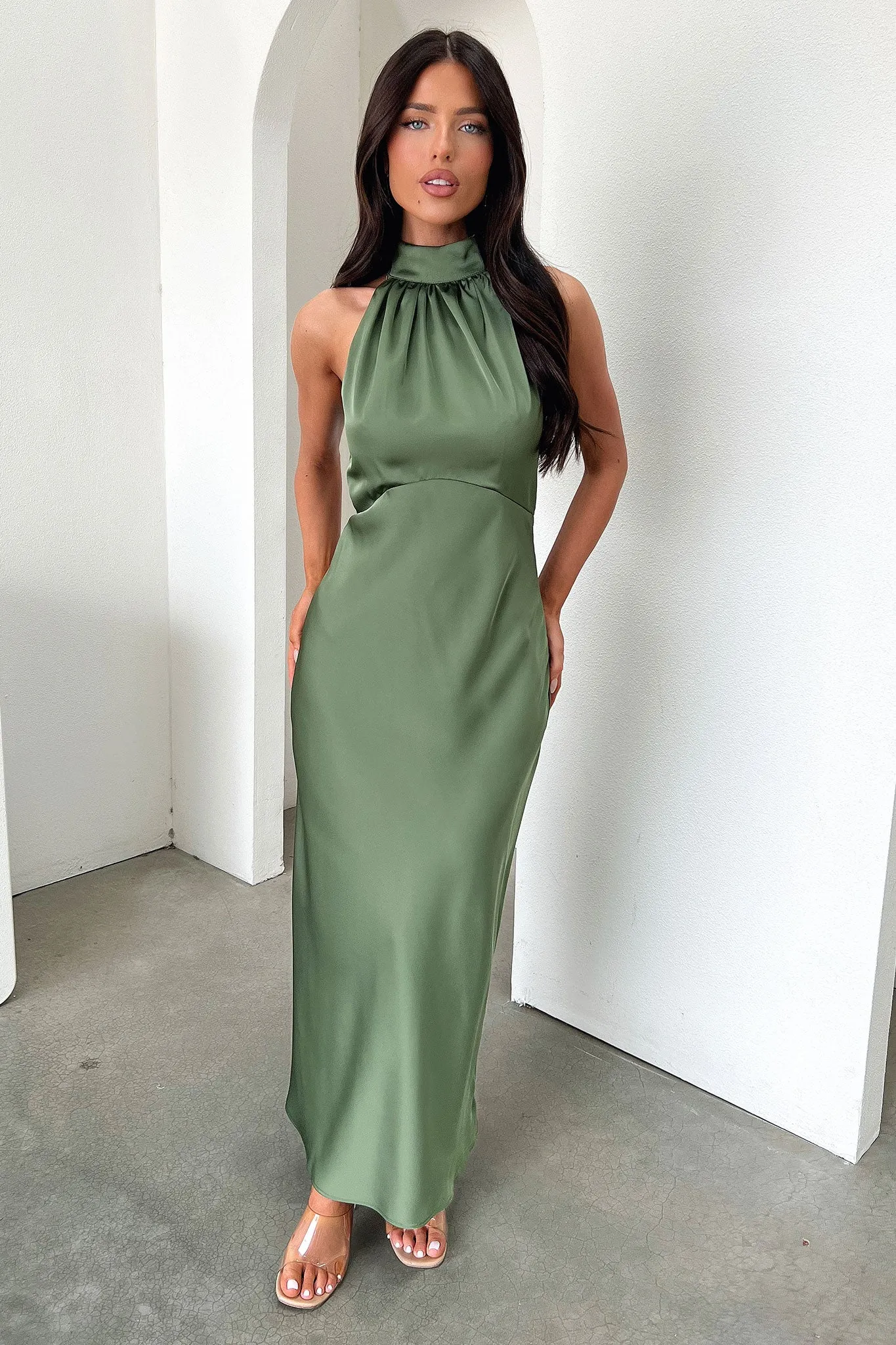 Daphne High Neck Maxi Dress - Olive sold by Thats So Fetch product image thumbnail 4
