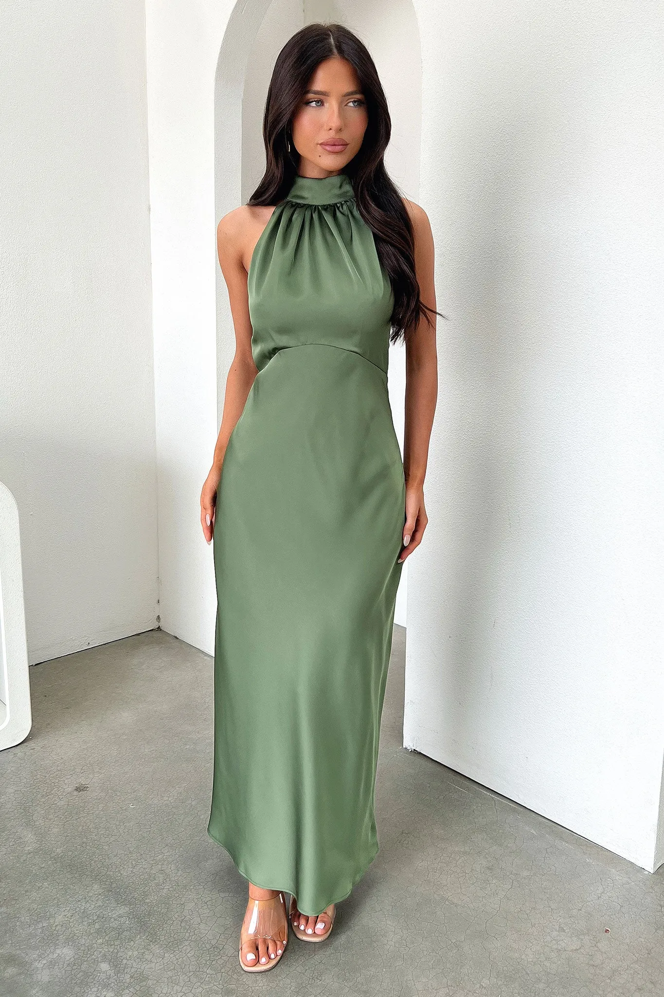 Daphne High Neck Maxi Dress - Olive sold by Thats So Fetch product image thumbnail 5