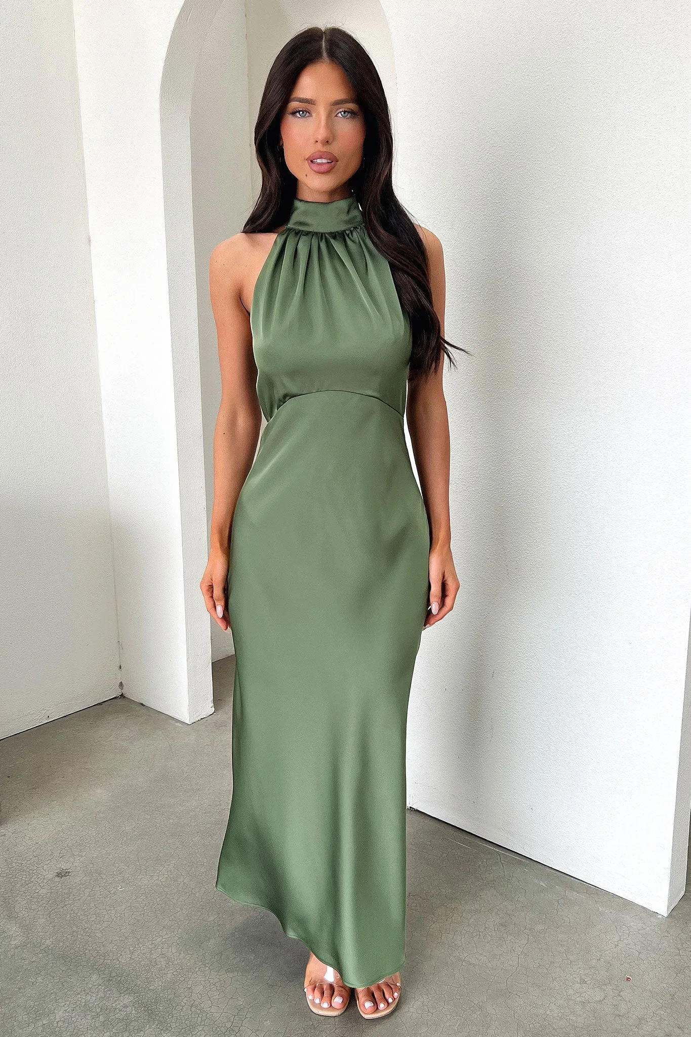 Daphne High Neck Maxi Dress - Olive sold by Thats So Fetch product image thumbnail 2