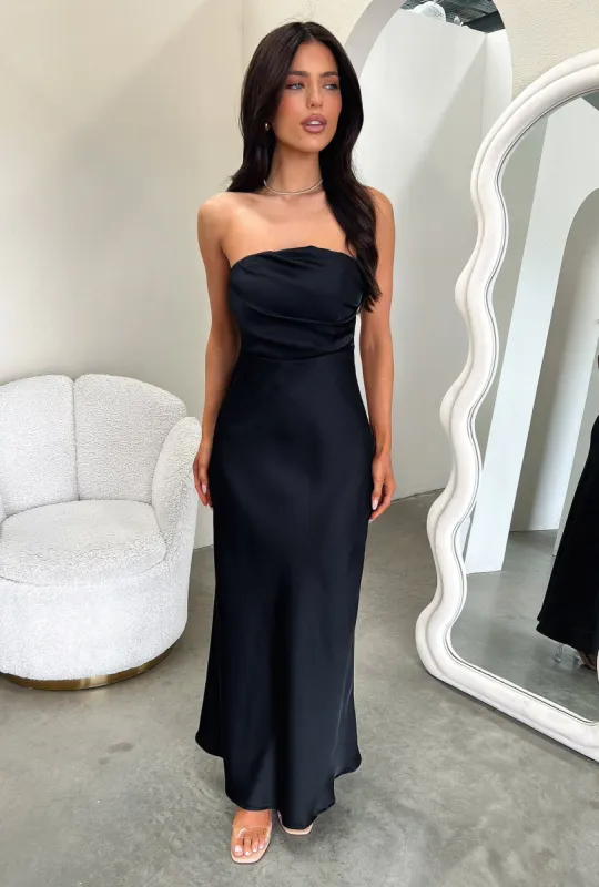 Elio Strapless Satin Maxi Dress - Black sold by Thats So Fetch