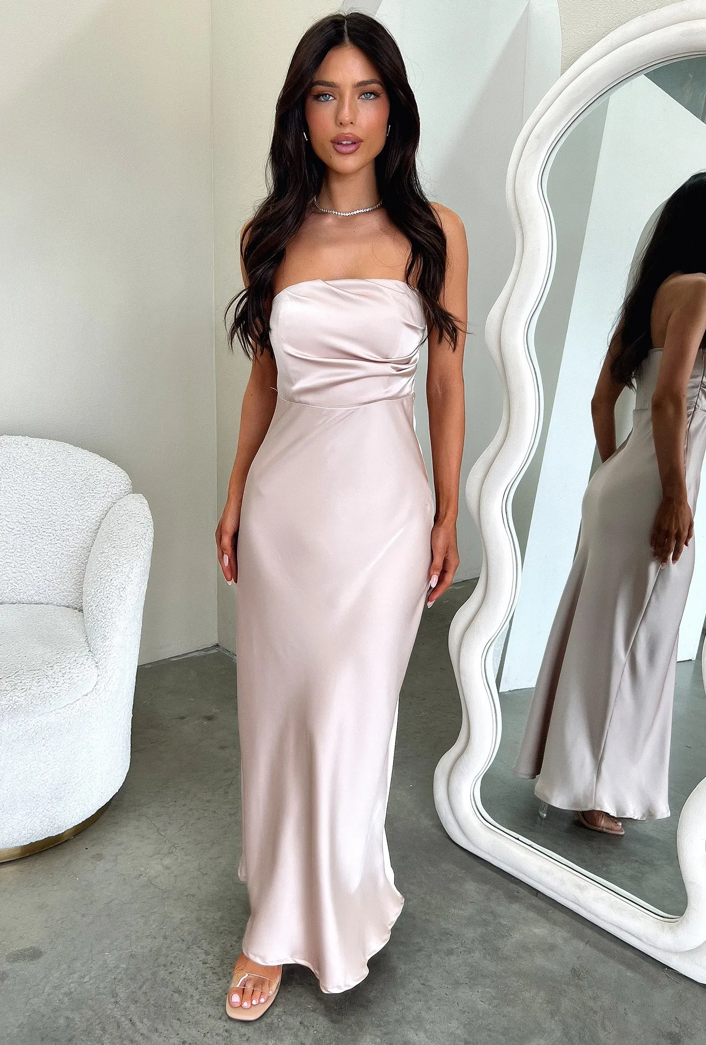 Elio Strapless Satin Maxi Dress - Champagne sold by Thats So Fetch product image thumbnail 4