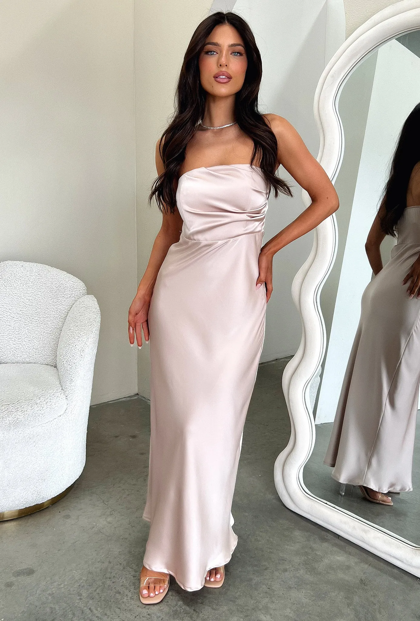Elio Strapless Satin Maxi Dress - Champagne sold by Thats So Fetch product image thumbnail 2