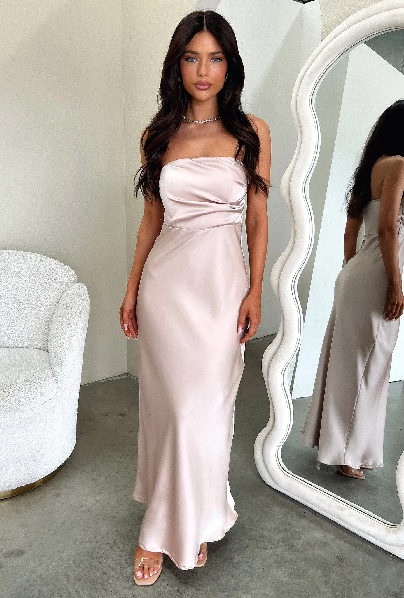 Elio Strapless Satin Maxi Dress - Champagne sold by Thats So Fetch