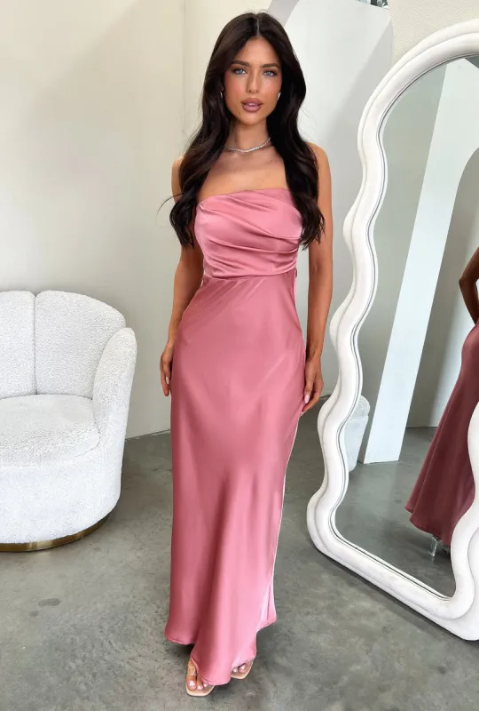 Elio Strapless Satin Maxi Dress - Rose sold by Thats So Fetch