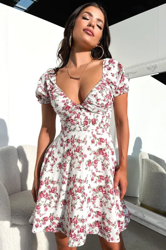 Solem Mini Dress - White / Rose Floral sold by Thats So Fetch