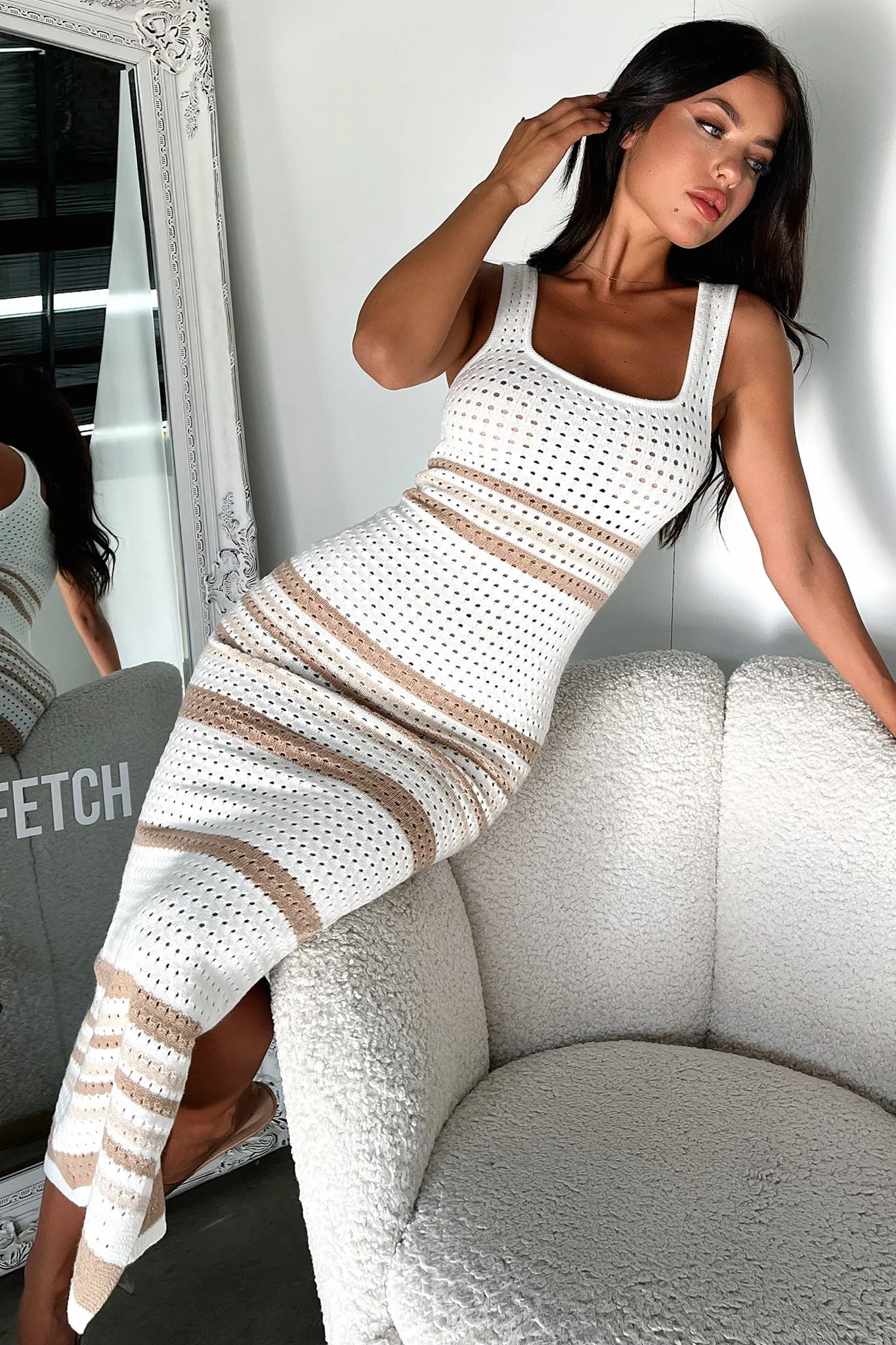 Maria Midi Dress - White / Beige sold by Thats So Fetch product image thumbnail 2