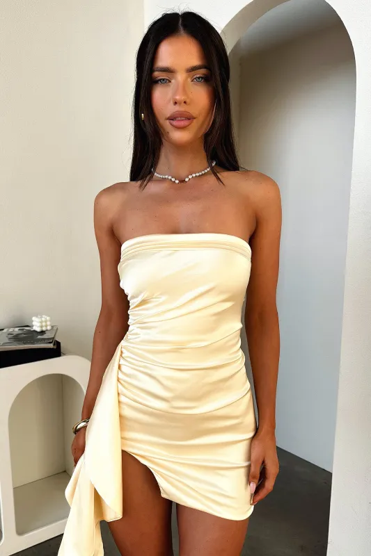 Beverly Satin Strapless Mini Dress - Yellow sold by Thats So Fetch