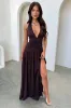 Ginevra Ruched Halter Maxi Dress - Brown sold by Thats So Fetch