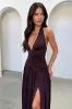 Ginevra Ruched Halter Maxi Dress - Brown sold by Thats So Fetch
