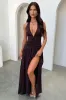 Ginevra Ruched Halter Maxi Dress - Brown sold by Thats So Fetch