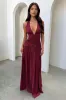 Ginevra Ruched Halter Maxi Dress - Burgundy sold by Thats So Fetch