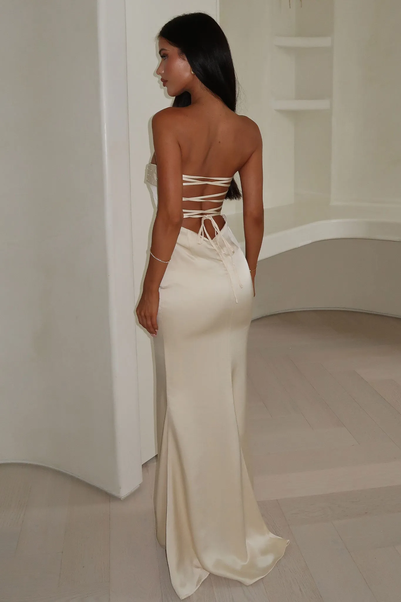 Ophelia Strapless Embellished Satin Maxi Dress - Champagne sold by Thats So Fetch product image thumbnail 2