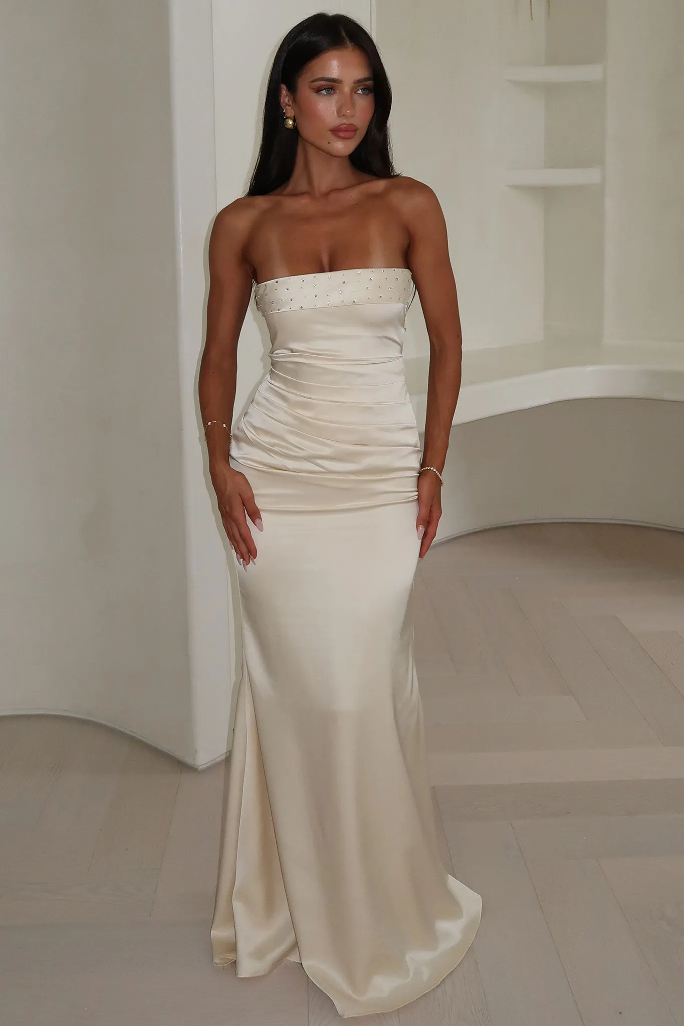 Ophelia Strapless Embellished Satin Maxi Dress - Champagne sold by Thats So Fetch product image thumbnail 4