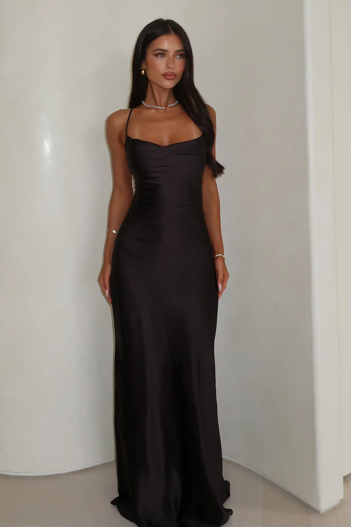 Starlette Cowl Neck Satin Maxi Dress - Black sold by Thats So Fetch product image thumbnail 2