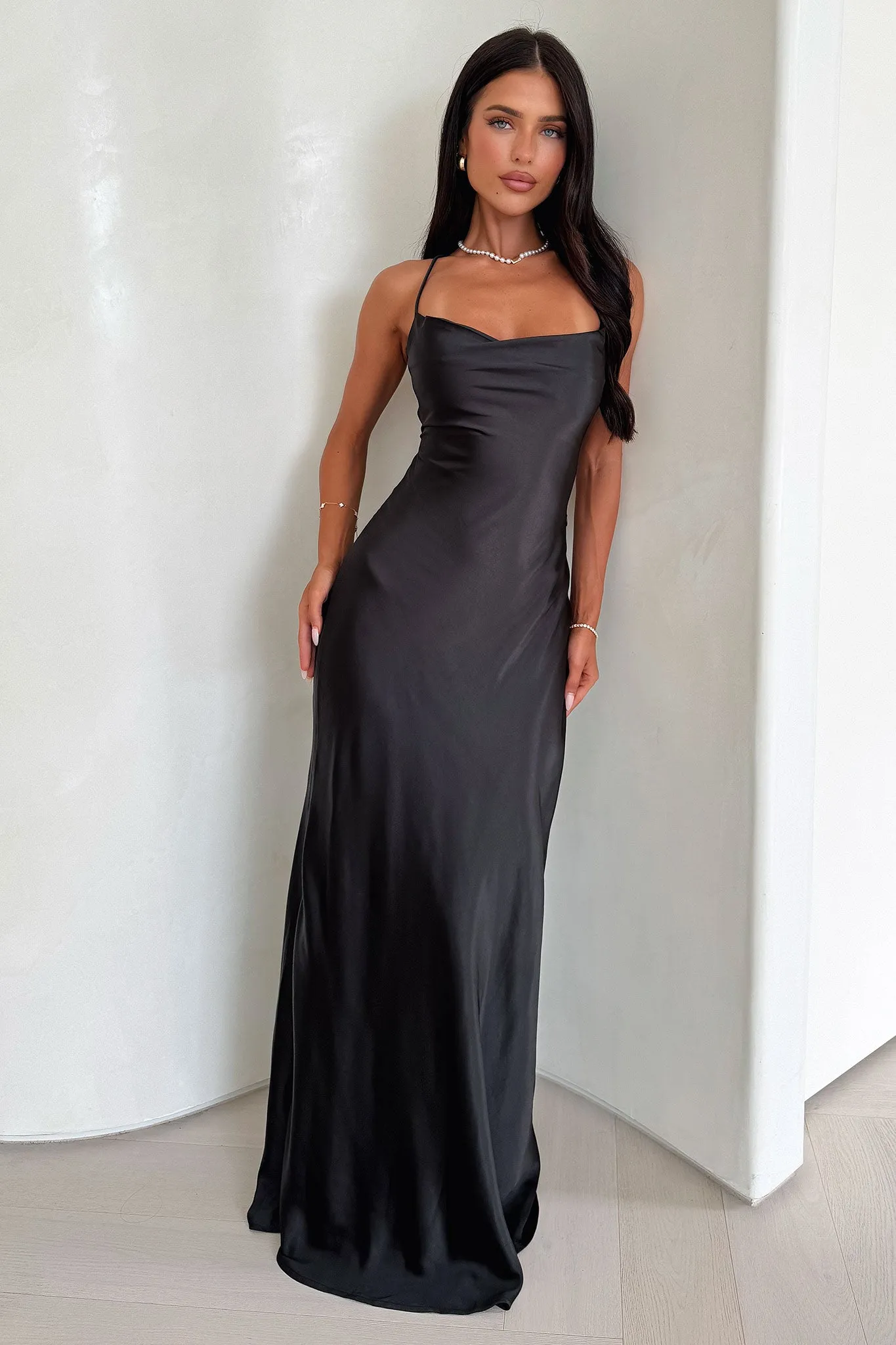 Starlette Cowl Neck Satin Maxi Dress - Black sold by Thats So Fetch product image thumbnail 5