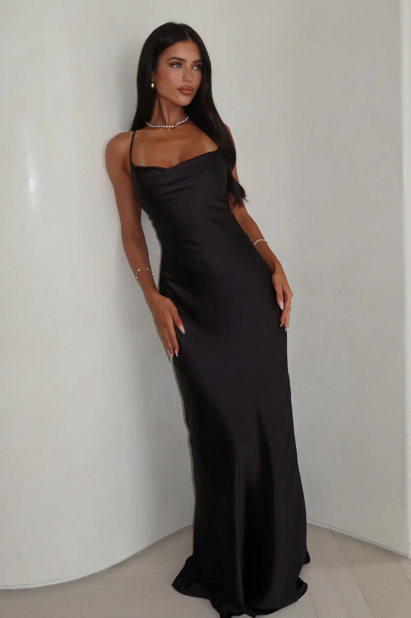 Starlette Cowl Neck Satin Maxi Dress - Black sold by Thats So Fetch product image thumbnail 3