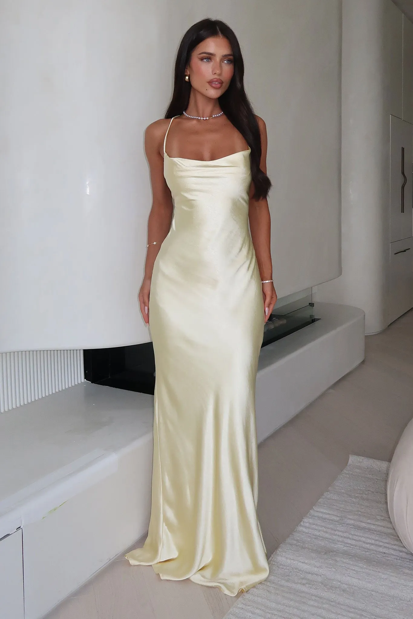 Starlette Cowl Neck Satin Maxi Dress - Yellow sold by Thats So Fetch